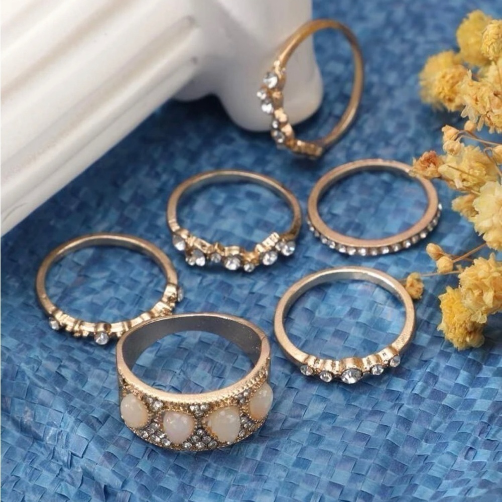Gold 3/$30 6pc Rhinestone Ring Set - Picture 2 of 2